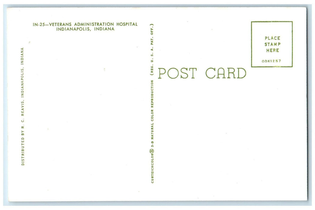 Veterans Administration Hospital Building Indianapolis Indiana IN Postcard