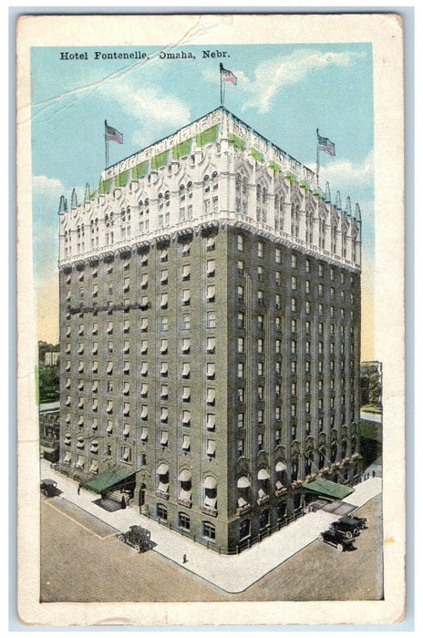 1919 Hotel Fontenelle Exterior Building Classic Cars Omaha Nebraska NE Postcard