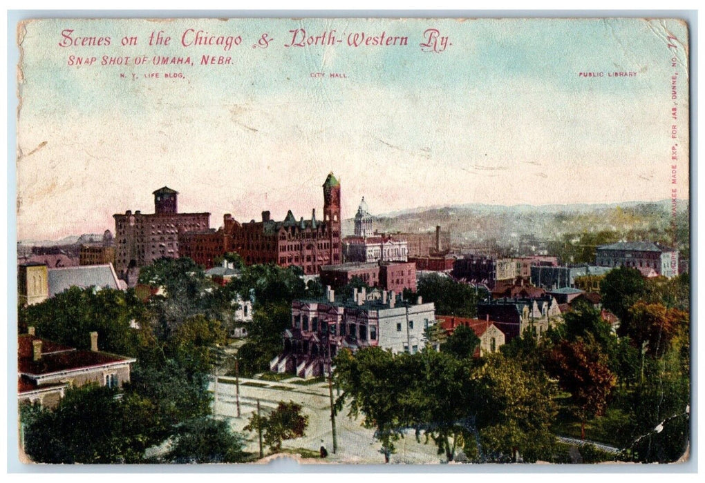 c1910 Scenes On The Chicago North Western Ry City Hall Omaha Nebraska Postcard