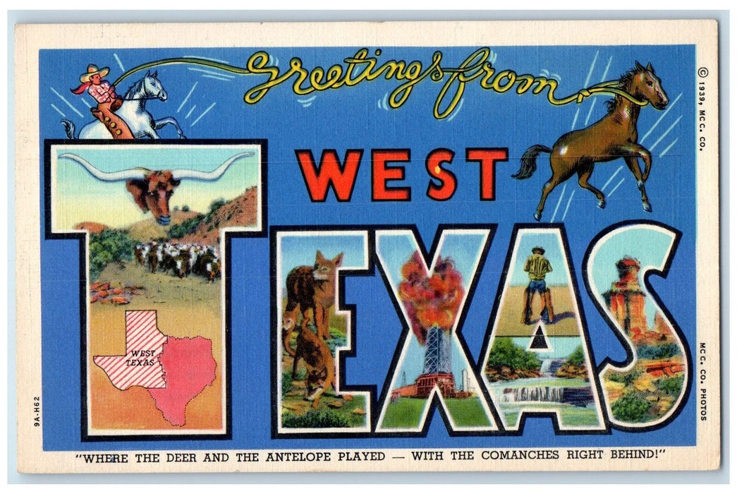 1940 Large Letter Greetings From West Texas TX Posted Vintage Antelope Postcard