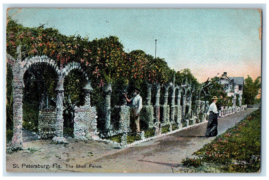 1911 St. Petersburg Florida FL The Shell Fence Flowers Antique Posted Postcard