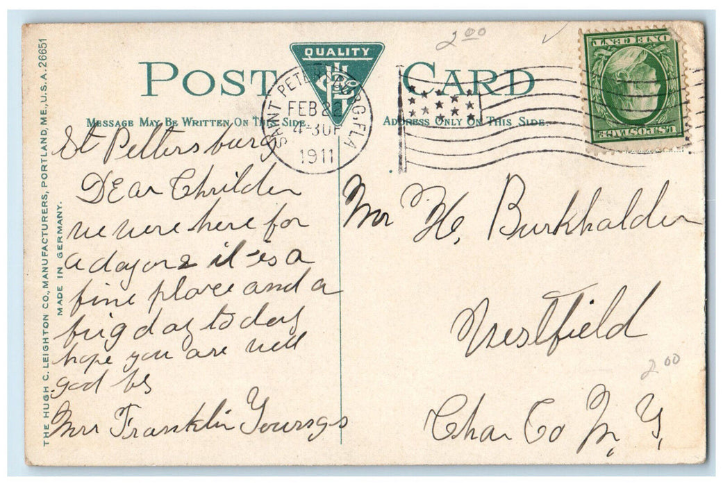 1911 St. Petersburg Florida FL The Shell Fence Flowers Antique Posted Postcard