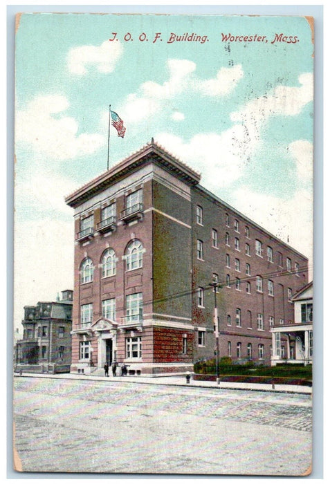 c1910's  J. O. O. F. Building Street View Worcester Massachusetts MA Postcard
