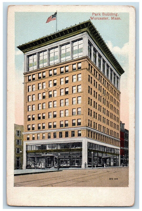 View Of Park Building Magazines Candy Store Worcester Massachusetts MA Postcard