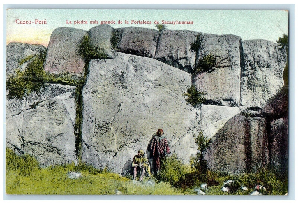 c1910 The Largest Stone Of Sacsayhuaman Fortress Cusco Peru Unposted Postcard