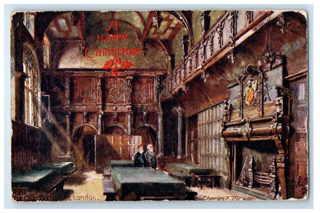 1907 The Charterhoue London, A Happy Christmas Oilette Tuck Art Postcard