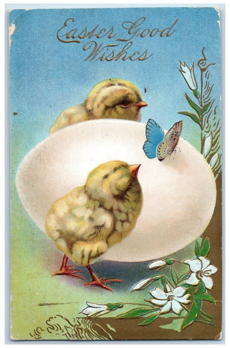 1912 Easter Wishes Chick Eggs Butterfly Lilies Flowers San Francisco CA Postcard