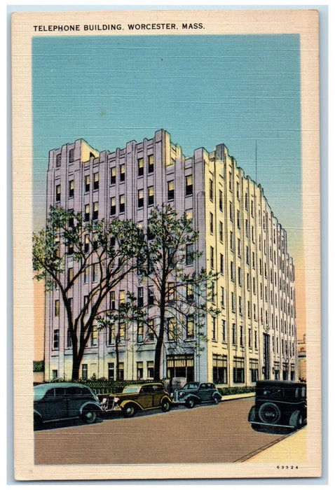 c1930's Telephone Building Cars Worcester Massachusetts MA Unposted Postcard