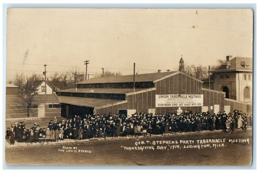1914 Union Tabernacle Thanksgiving Stephens Ludington MI RPPC Photo Postcard
