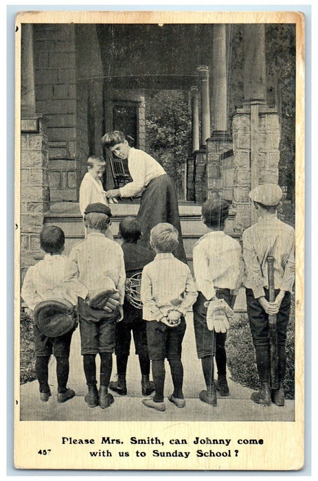 c1920's Please Mrs. Smith Can Johnny Come With Us To Sunday School View Postcard