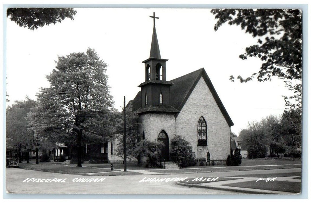 c1940's Episcopal Church Bell Tower View Ludington MI RPPC Photo Postcard