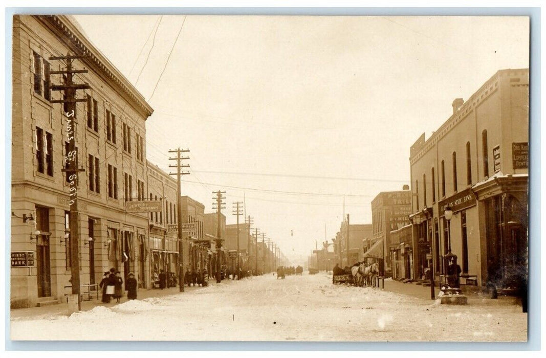 c1910's James Street Bank Jewelry Horse Sleigh Ludington MI RPPC Photo Postcard