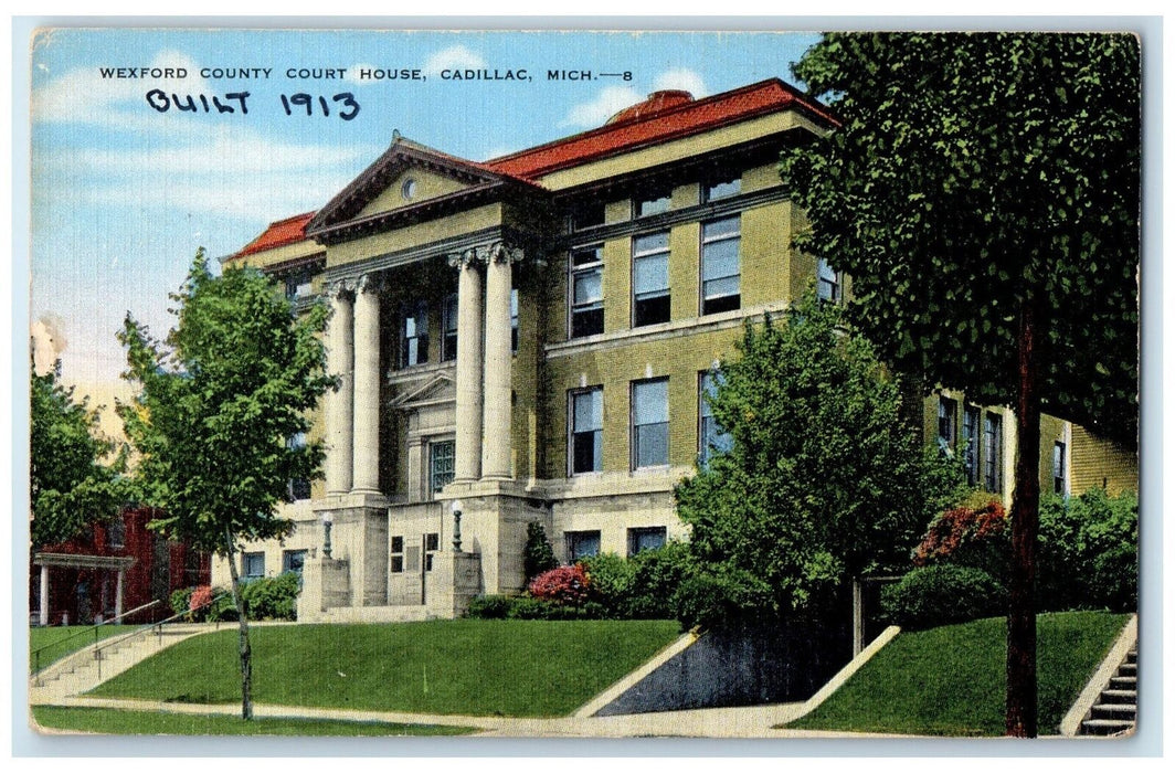 c1940s Wexford County Court House Exterior Cadillac Michigan MI Trees Postcard