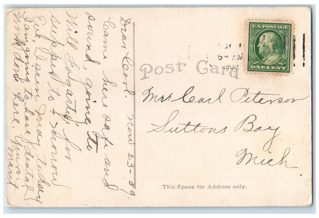 1909 Stearns Hotel Building Ludington Michigan Vintage Antique Posted Postcard