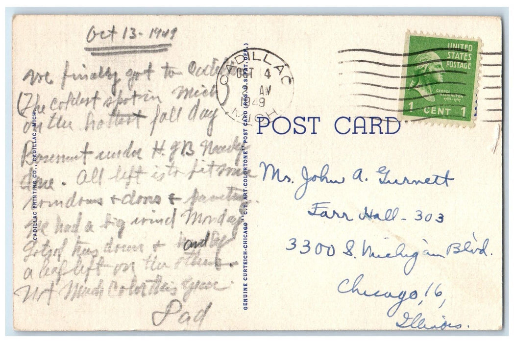 1949 Large Letter Greetings From Cadillac Michigan MI Posted Vintage Postcard