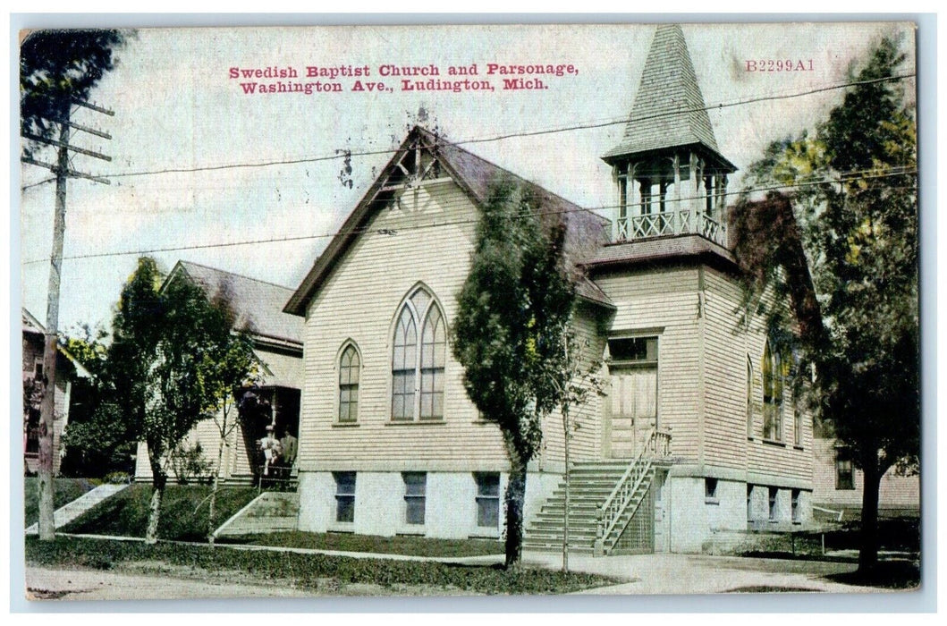 1910 Swedish Baptist Church Parsonage Washington Ave Ludington Michigan Postcard