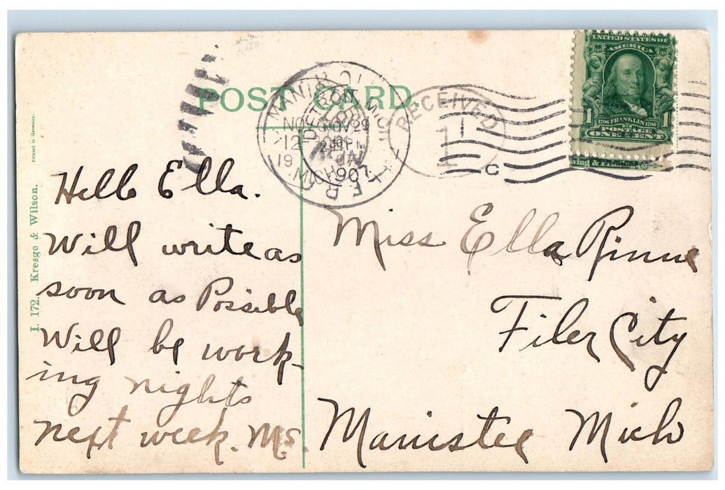 1909 Cadillac Public Library Exterior Roadside Cadillac Michigan MI Postcard