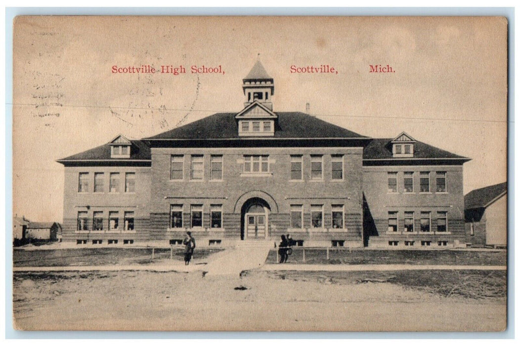 1916 Exterior View Scottville High School Building Scottville Michigan Postcard