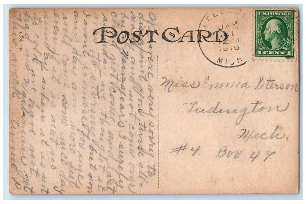 1916 Exterior View Scottville High School Building Scottville Michigan Postcard