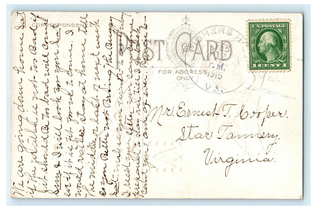 1915 Valentine Love's Offering Dove Heart Flowers Embossed Antique Postcard