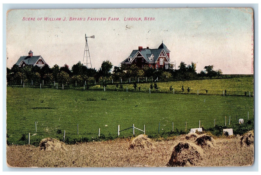 1910 Scene Of William J. Bryan's Fairview Lincoln Nebraska NE Posted Postcard