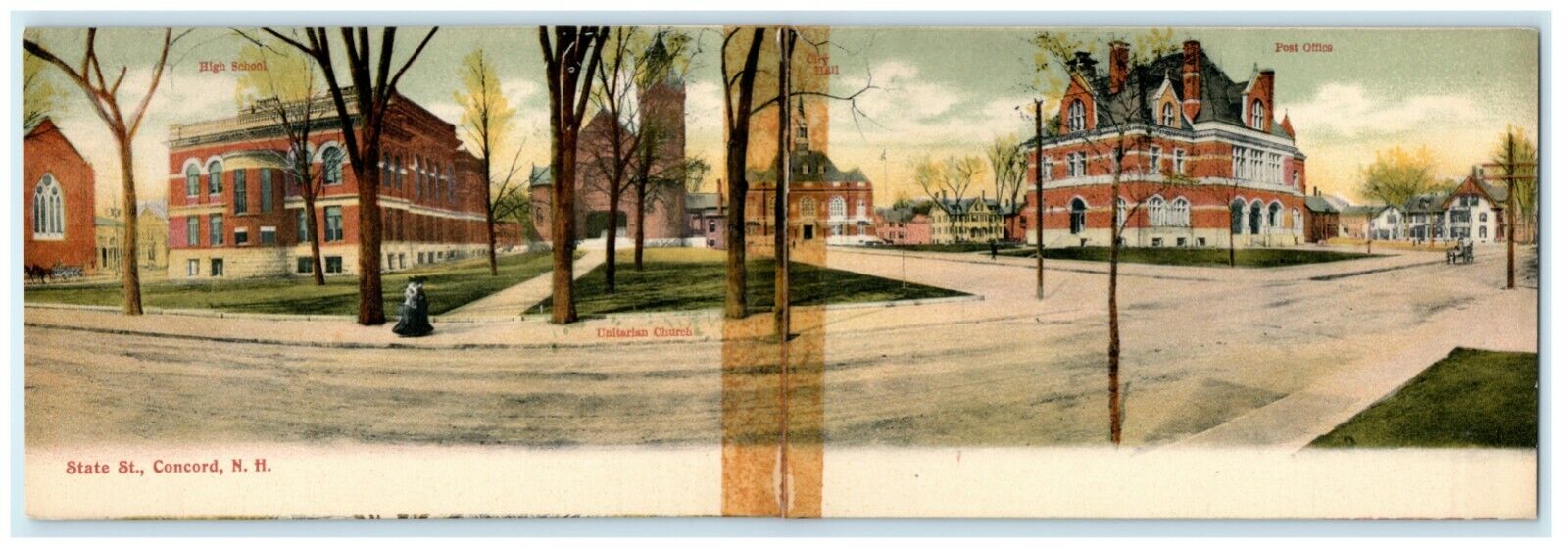 c1905 Panoramic St. Street Concord New Hampshire NH Post Office School Postcard