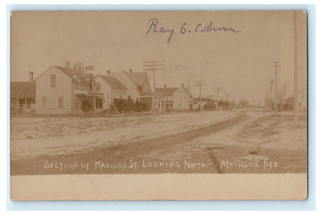 Circa 1910 Madison St. Looking North Atkinson Nebraska RPPC Antique Postcard