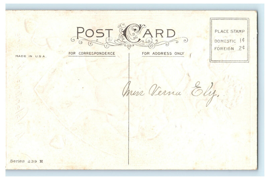 c1910 Valentine Beautiful Woman Cupid Embossed Antique Postcard
