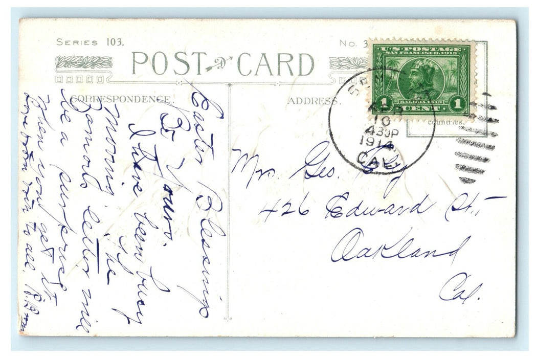 1914 Easter Silver Cross White Flowers Winsch Back Embossed Antique Postcard