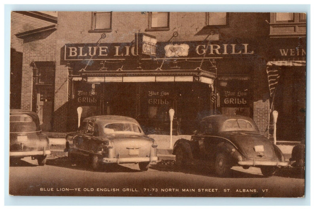 1912 Blue Lion 71-73 North Main Street, St. Albans Vermont VT Antique Postcard