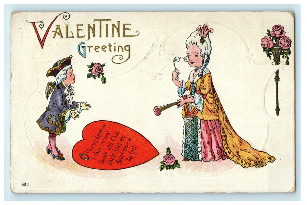 1915 Old Woman Holding Rose Flowers Embossed Valentine Washington D.C Postcard