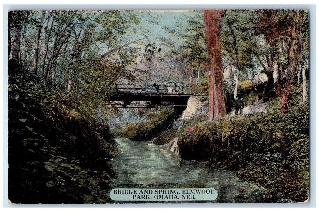 c1920s Bridge And Spring Elmwood Park Scene Omaha Nebraska NE Posted Postcard