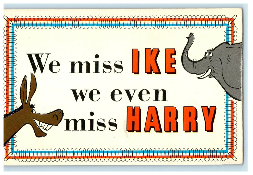 1938 "We Miss Ike, We Even Miss Harry" Vintage Political Advertising Postcard