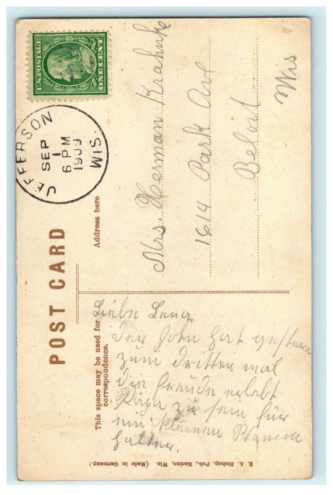 1909 River View from Town Bridge Jefferson Wisconsin WI Antique Postcard