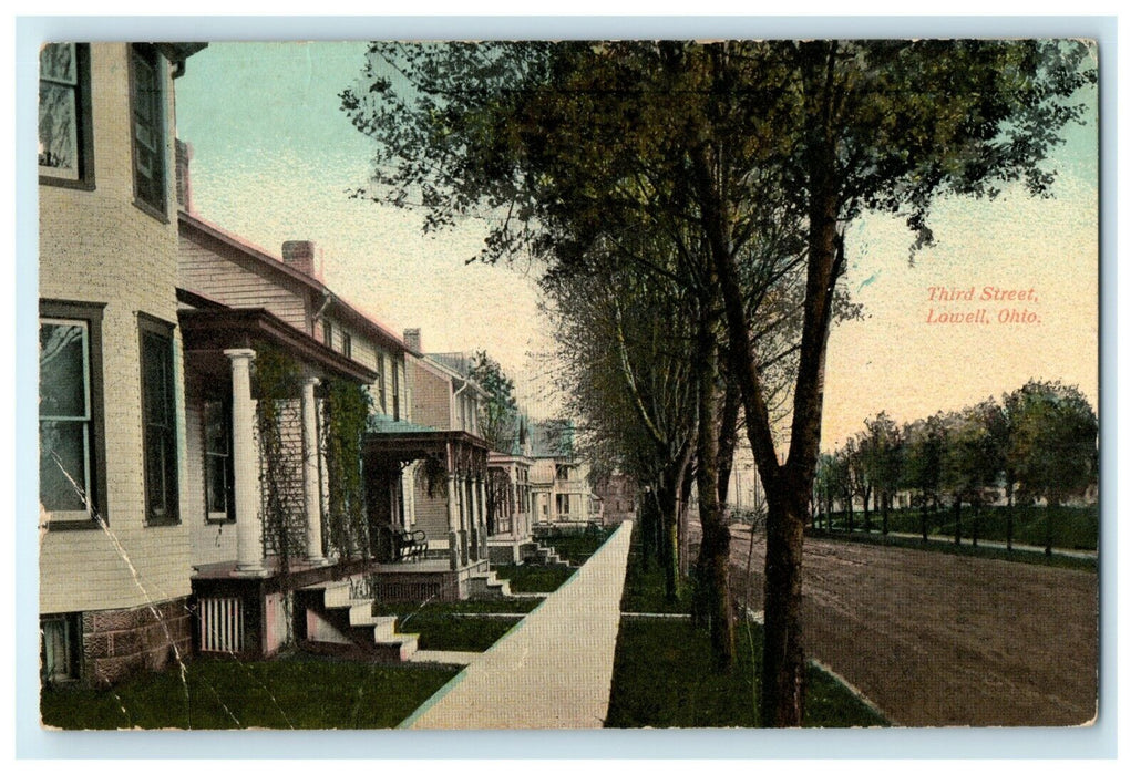 1912 Third Street Tree Lined Lowell Ohio OH  Posted Antique Postcard