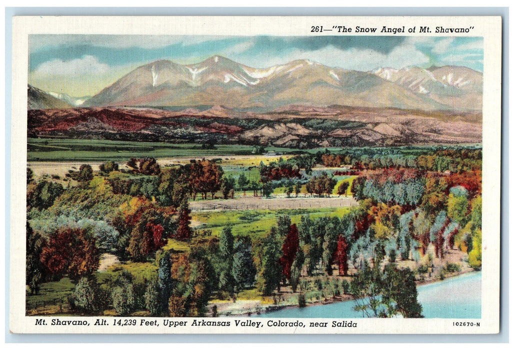 c1920's The Snow Angel at Mt. Shavano, Upper Arkansas Valley CO Postcard