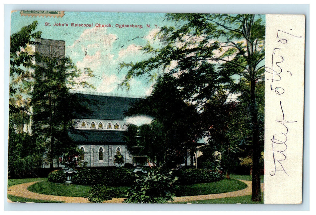 1907 St John's Episcopal Church, Ogdensburg, New York NY Antique Posted Postcard