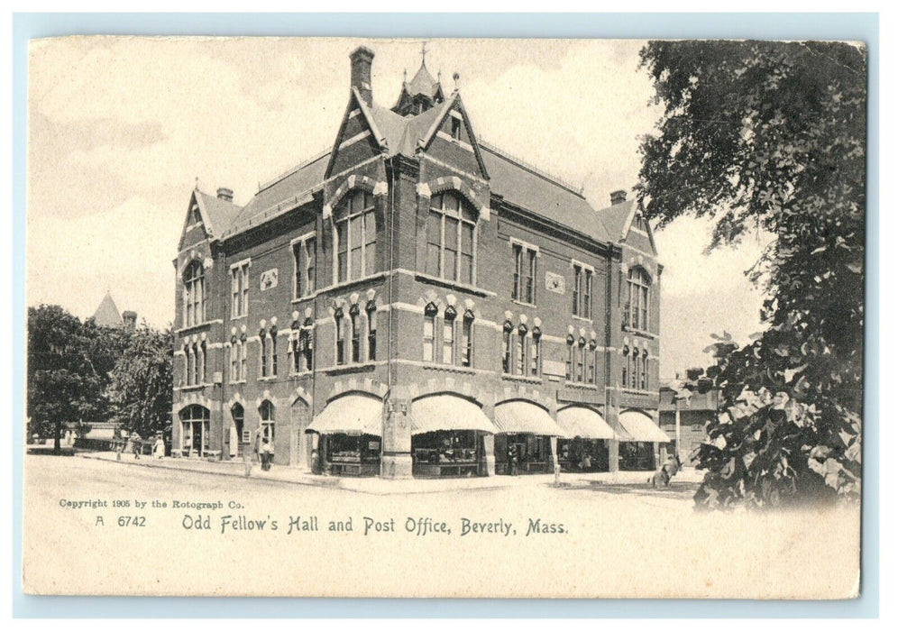 1905 Old Fellows Hall and Post Office Beverly Massachusetts MA Antique Postcard