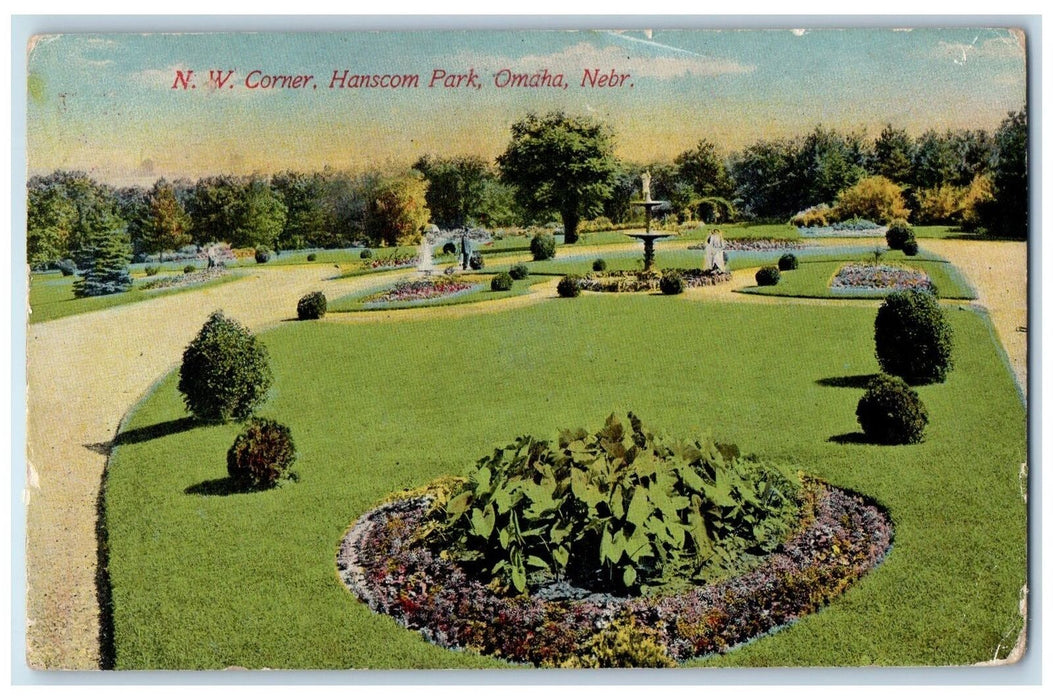 1912 N. W. Corner Hanscom Park Trees Scene Omaha Nebraska NE Posted Postcard