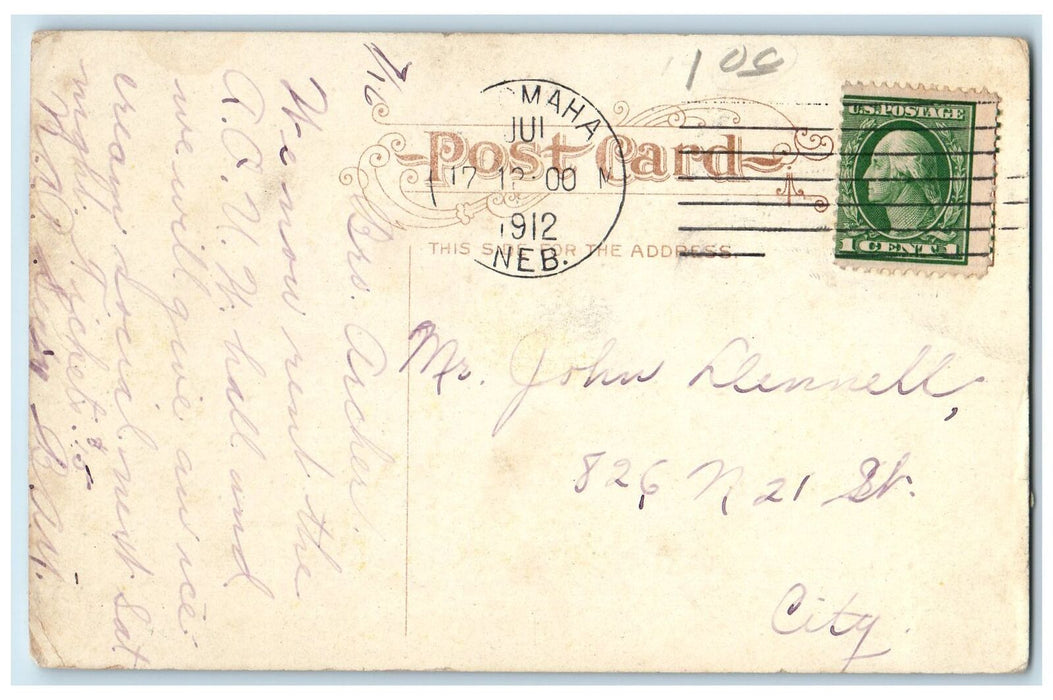 1912 N. W. Corner Hanscom Park Trees Scene Omaha Nebraska NE Posted Postcard