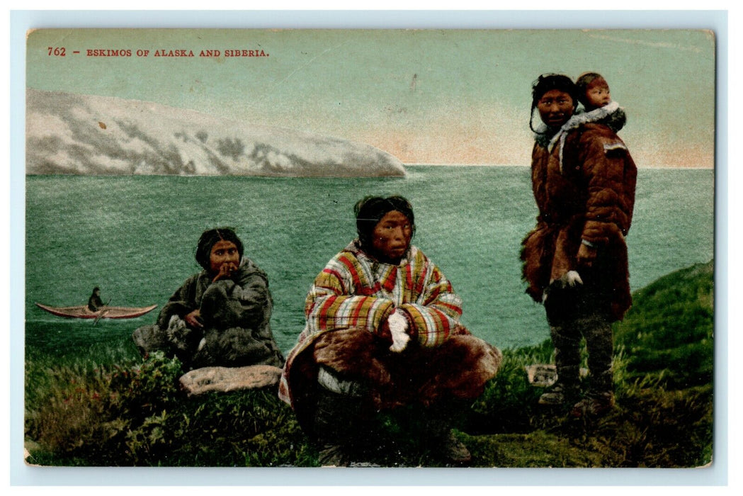 1912 View of the River and Eskimos of Alaska and Siberia Postcard