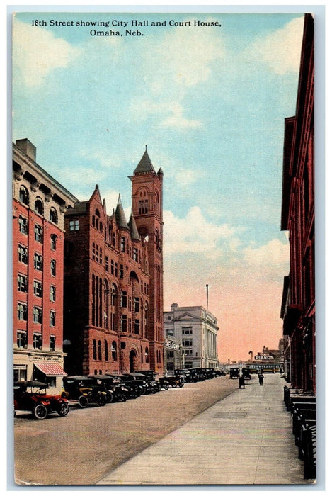 c1910s 18th Street Showing City Hall And Court House Omaha Nebraska NE Postcard