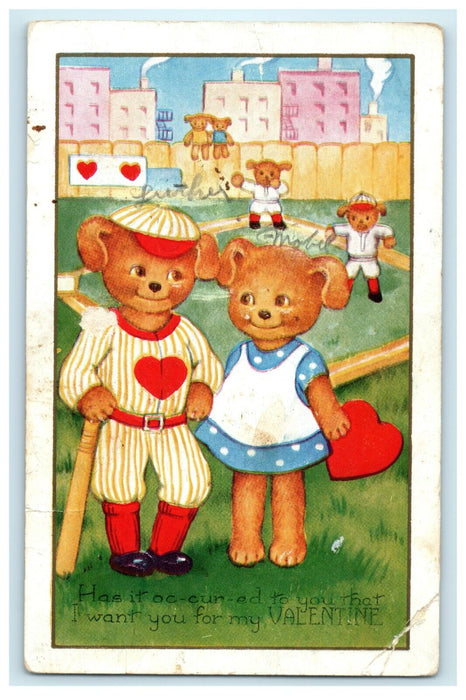 Cat Couple Cupid I Want You For My Valentine Worcester Massachusetts MA Postcard