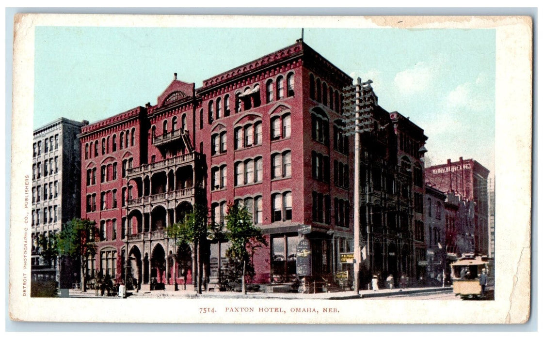 c1905s Paxton Hotel Exterior Roadside Omaha Nebraska NE Unposted Bus Postcard