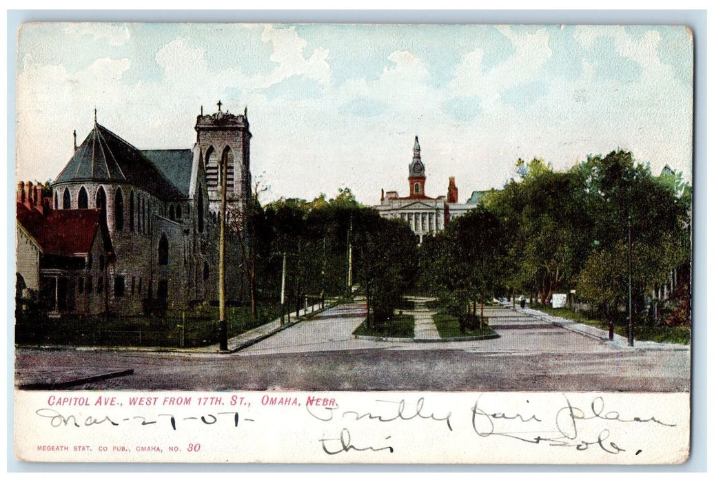 1907 Capitol Avenue West From 17th Street Omaha Nebraska NE Posted Tree Postcard