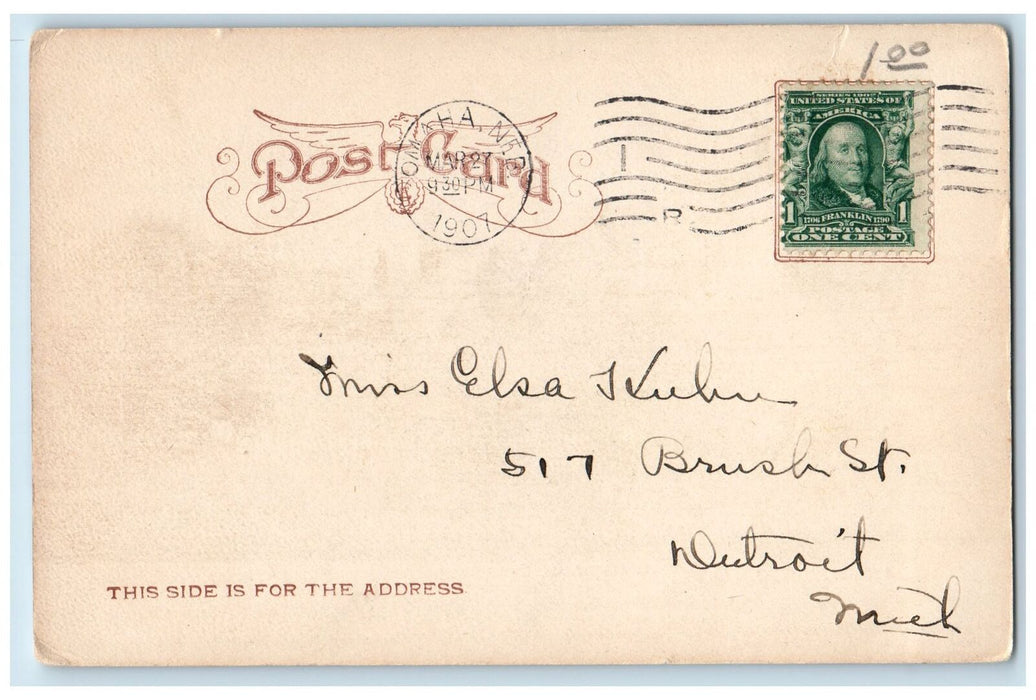 1907 Capitol Avenue West From 17th Street Omaha Nebraska NE Posted Tree Postcard