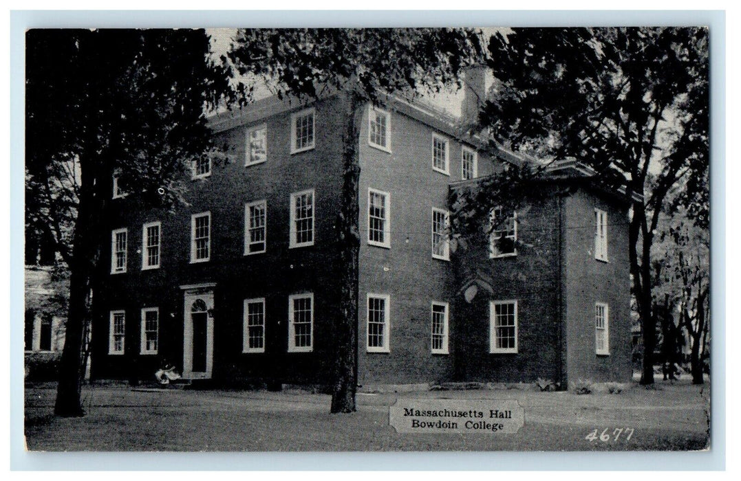 Massachusetts Hall Building Bowdoin College Brunswick Maine ME Vintage Postcard