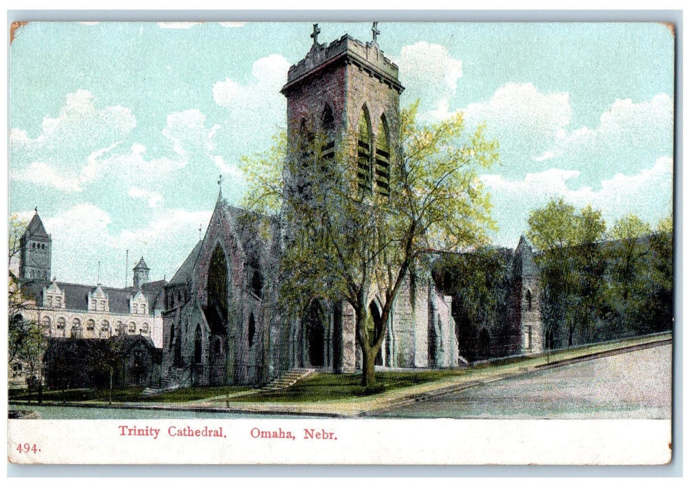 1911 Trinity Cathedral Exterior Roadside Omaha Nebraska NE Posted Trees Postcard