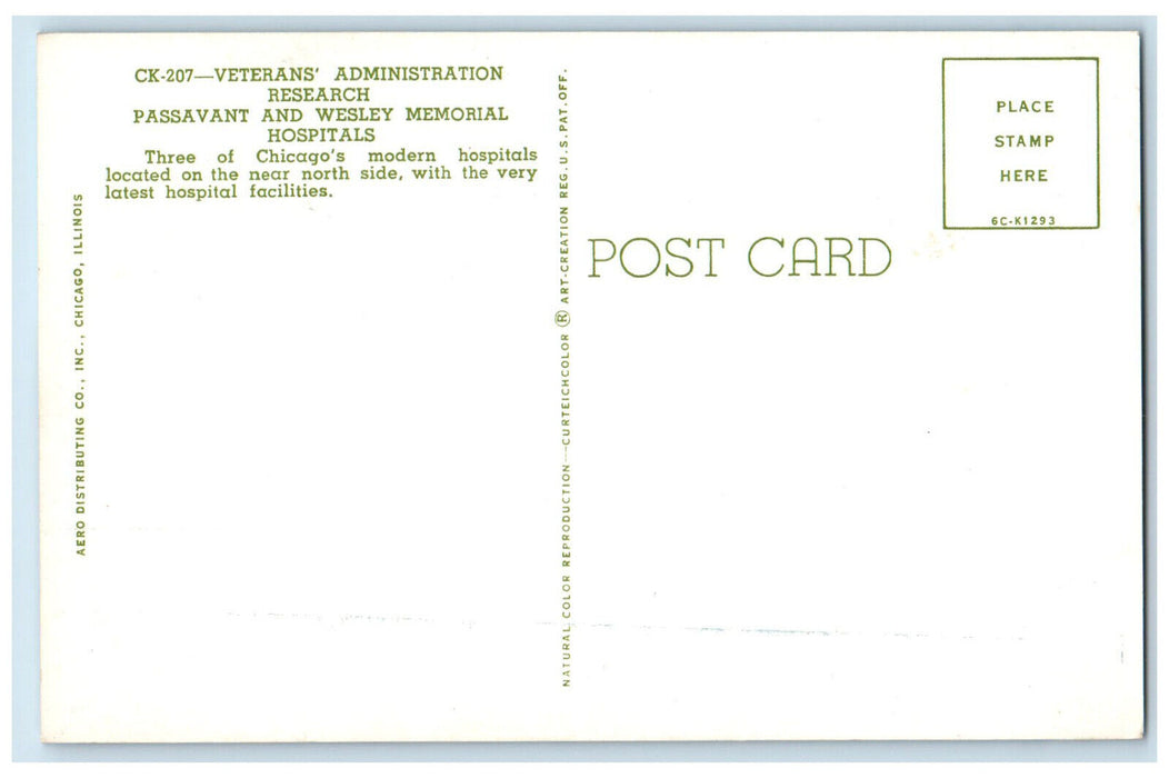 c1950's Veterans Administration and Research Passavant Chicago IL Postcard