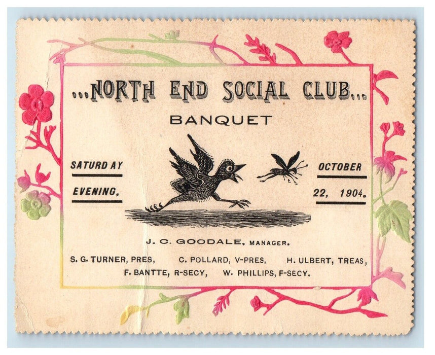 1904 Hotel Cornish Social Club Gathering Party Invitation Chic Bird Postcard